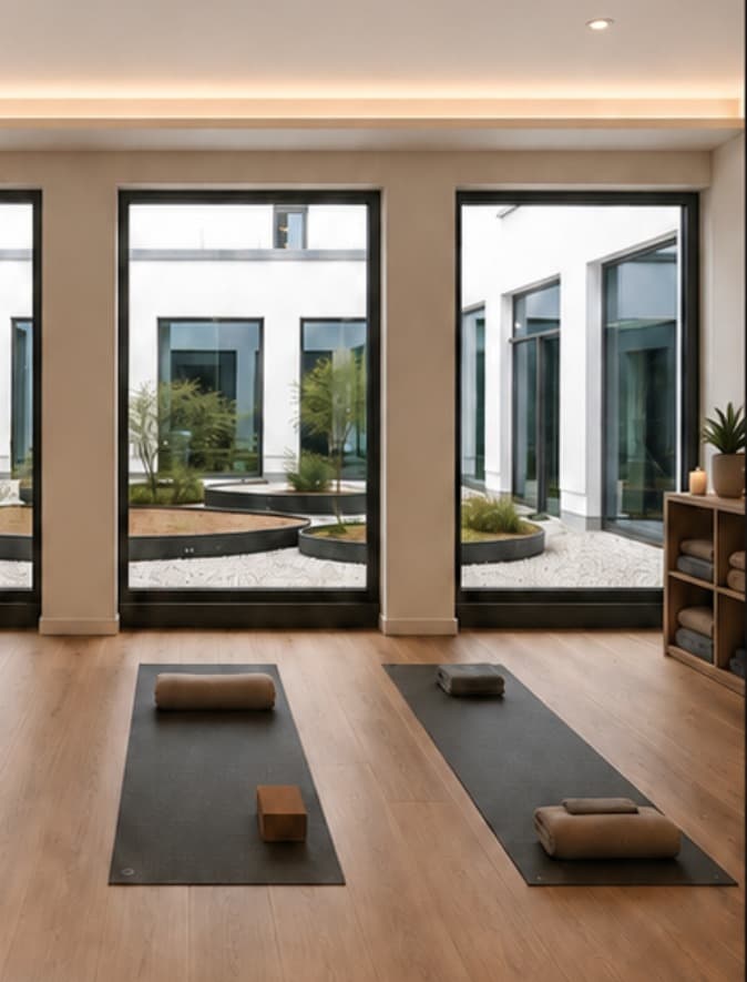 Kursraum mit Blick in den Zen-Garten – aktueller Baustand